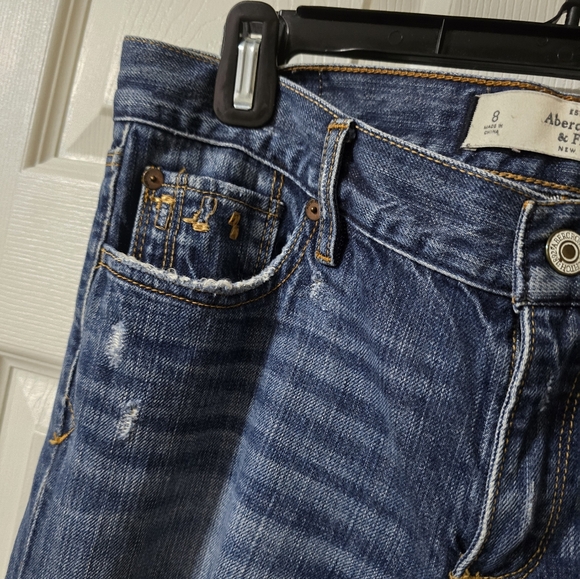 Abercrombie & Fitch Y2K Destructed Straight Leg Low Rise Jeans, Dark Wash, Sz 29 - Picture 3 of 14
